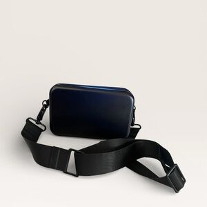 Black Structured Hard Shell Crossbody Bag Minimalist Adjustable Strap